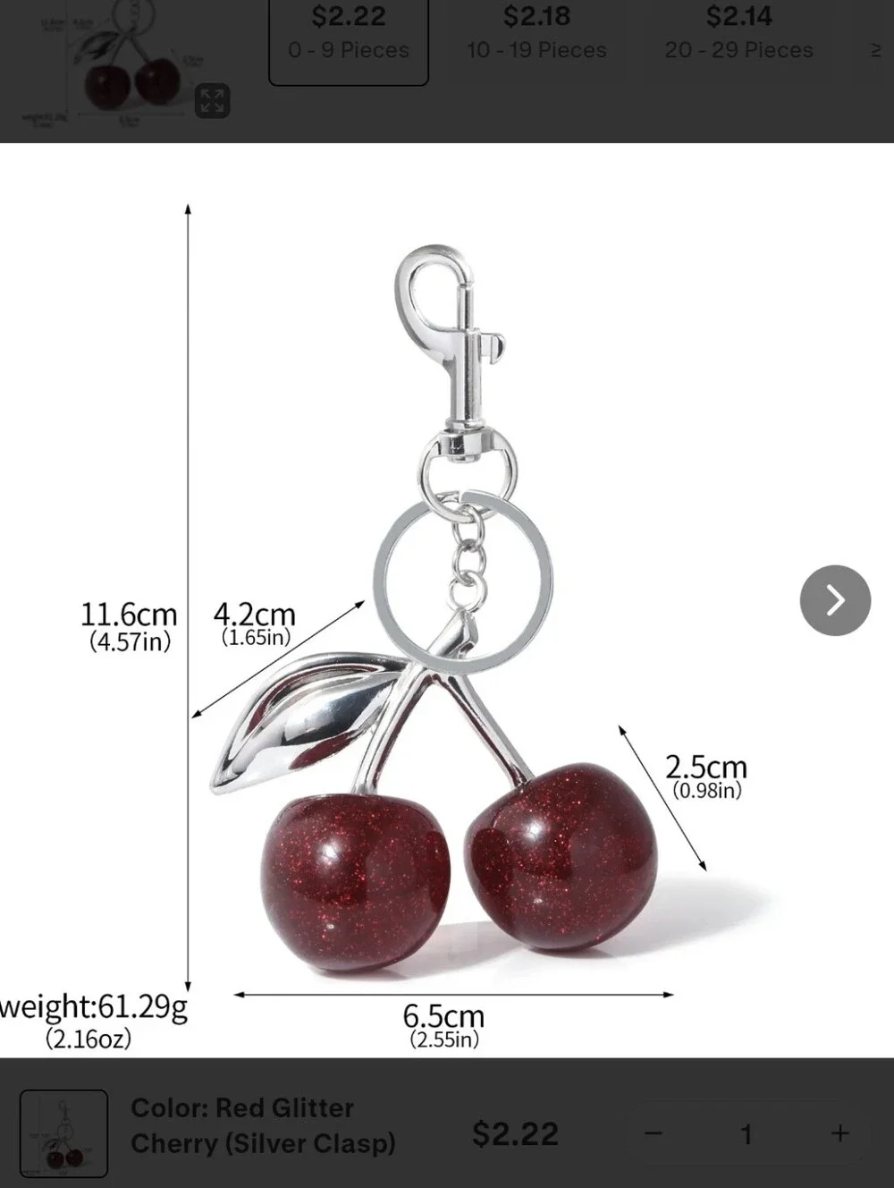 Red Glitter Cherry Keychain/Bag Charm